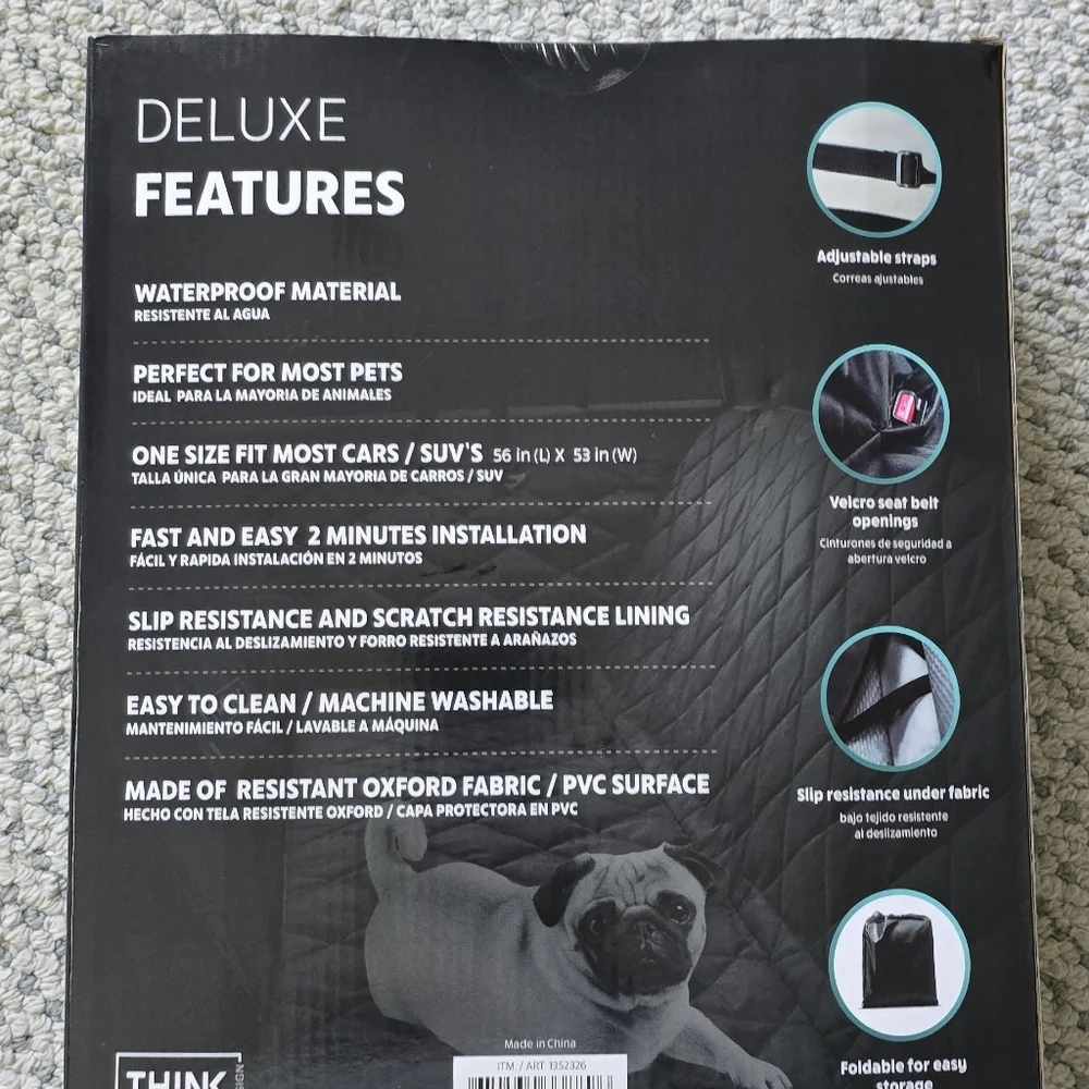 CAR SEAT COVER Pet Black 56"Lx53"W Waterproof Deluxe NWT - Picture 2 of 3